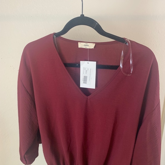 Entro Burgundy Long Sleeve V-Neck Bodysuit Size Small NWT - Picture 4 of 6